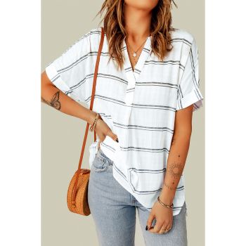 Azura Exchange Striped Print V Neck Shirt with Slits - S