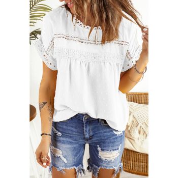 Azura Exchange Lace Splicing Short Sleeve Top - S