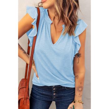 Azura Exchange Solid V Neck Butterfly Sleeve Tee - L