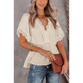 Azura Exchange Lace Splicing V Neck Blouse - 2XL