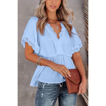 Azura Exchange Lace Splicing V Neck Blouse - L