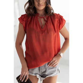 Azura Exchange Tiered Ruffled Drawstring V Neck Top - 2XL