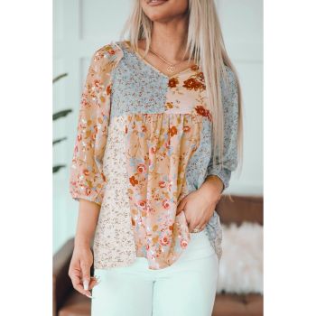 Azura Exchange Floral V-Neck Babydoll Top - S