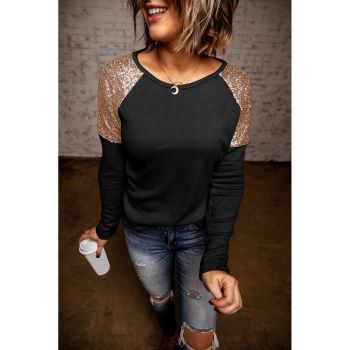 Azura Exchange Sequin Shoulder Long Sleeve Top - M