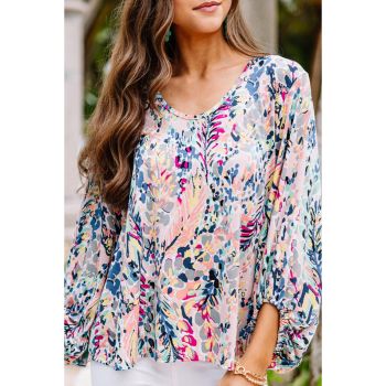 Azura Exchange Puffy Sleeve Floral Print Blouse - L