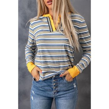 Azura Exchange Button Neck Striped Knit Long Sleeve Top - M