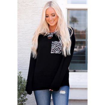 Azura Exchange Leopard Patch Pocket Long Sleeve Top - M