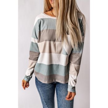 Azura Exchange Ribbed Color Block Long Sleeve Top with Pocket - 2XL