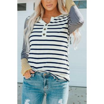 Azura Exchange Stripe Button Henley Top - 2XL