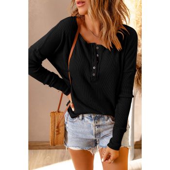 Azura Exchange Waffle Knit Henley Top - S