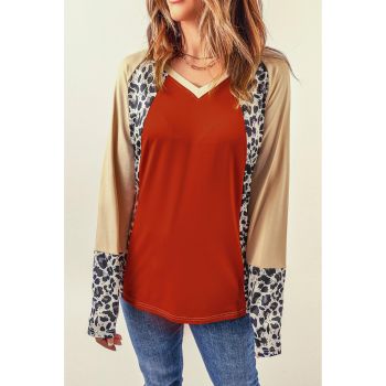 Azura Exchange Leopard V Neck Long Sleeve Top - 2XL