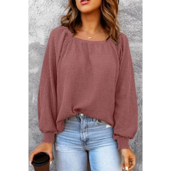 Azura Exchange Puff Sleeve Waffle Knit Top - L