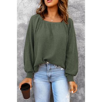 Azura Exchange Puff Sleeve Waffle Knit Top - 2XL