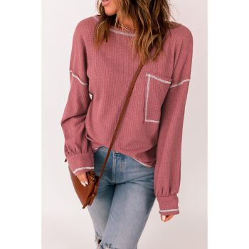 Azura Exchange Stylish Contrast Stitching Waffle Knit Pullover - S