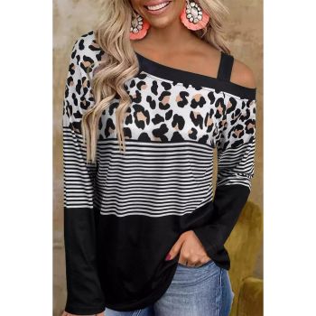 Azura Exchange Leopard Striped Long Sleeve Blouse - M