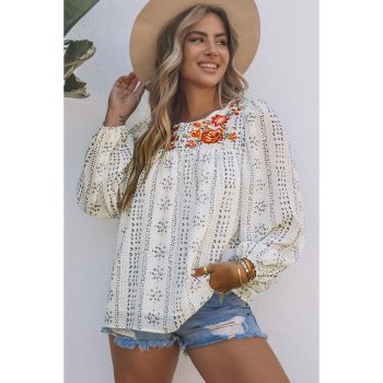 Azura Exchange Long Sleeve Embroidered Print Blouse - 2XL