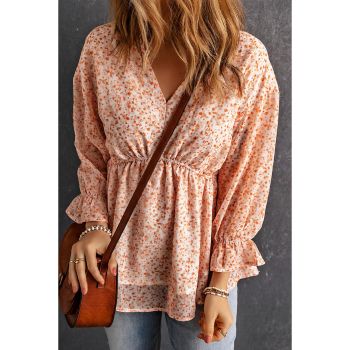 Azura Exchange V Neck Ruched Floral Print Blouse - L