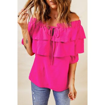 Azura Exchange Lace Up Off Shoulder Ruffle Tiered Blouse - 2XL