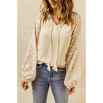 Azura Exchange Leopard Mesh Bubble Sleeve Blouse - L