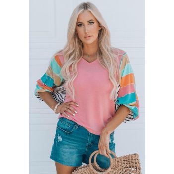 Azura Exchange Color Block Bubble Sleeve Top - 2XL