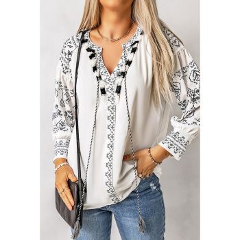 Azura Exchange Embroidered Split Neck Blouse - S