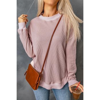 Azura Exchange Ribbed Trim Waffle Knit Top - L