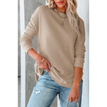 Azura Exchange Ribbed Trim Waffle Knit Top - S