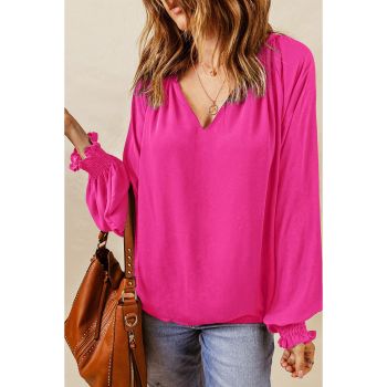 Azura Exchange Pleated V Neck Puffy Sleeve Blouse - S