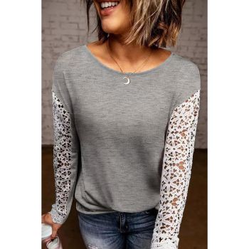 Azura Exchange Lace Splicing Long Sleeve Top - M