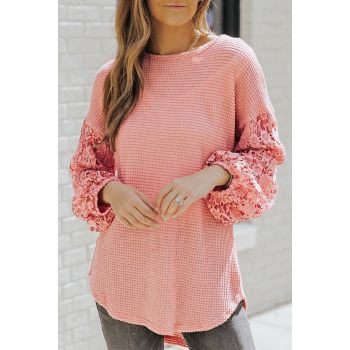 Azura Exchange Waffle Knit Balloon Sleeve Blouse - L