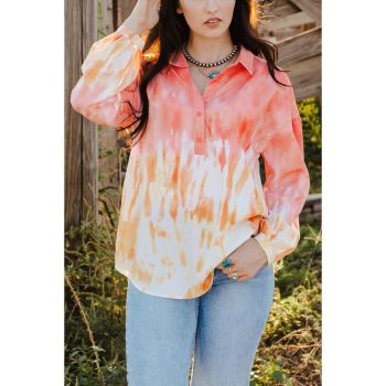 Azura Exchange Print Lace-up Buttoned Henley Top - L