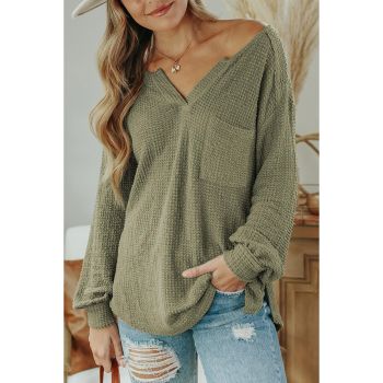 Azura Exchange Knit Split Neck Pocketed Top - M