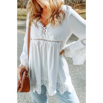 Azura Exchange Crochet Insert Bell Sleeves Blouse - L