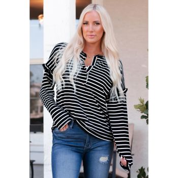 Azura Exchange Ruffled Striped Print Buttoned Top - 2XL