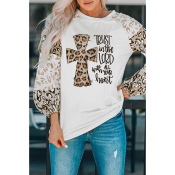 Azura Exchange Faith Cross Leopard Bishop Sleeve Pullover - L