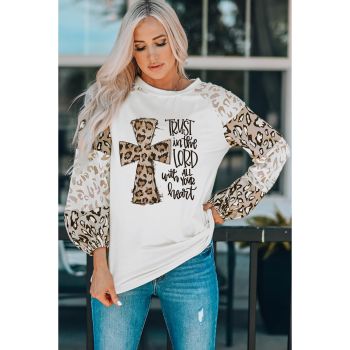 Azura Exchange Faith Cross Leopard Bishop Sleeve Pullover - XL