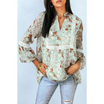 Azura Exchange Lace Crochet Trim Blouse with Floral Print - L