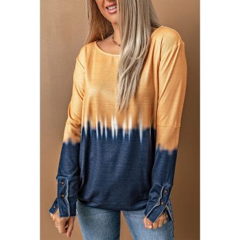 Azura Exchange Tie Dye Color Block Button Cuff Long Sleeve Top - M