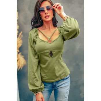 Azura Exchange Criss Cross Sweetheart Neck Long Sleeve Top - 2XL