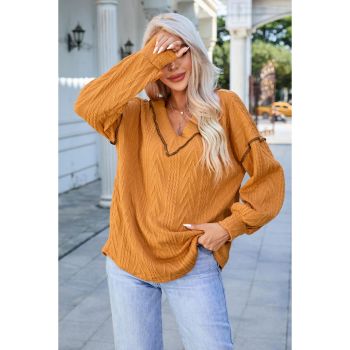 Azura Exchange Textured V Neck Long Sleeve Knit Top - 2XL