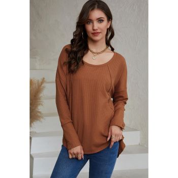 Azura Exchange Waffle Knit Splicing Buttons Long Sleeve Top - 2XL