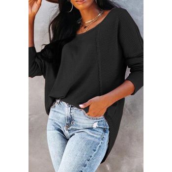 Azura Exchange Button Detail Waffle Knit Long Sleeve Top - S