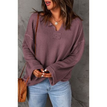 Azura Exchange Loose Waffle Knit Long Sleeve Top - 2XL