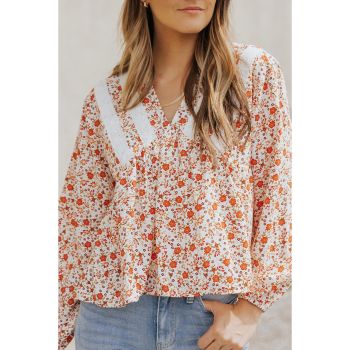 Azura Exchange Floral Lace V Neck Blouse - M