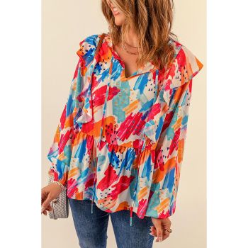 Azura Exchange Paint Print Ruffled Detail Loose Blouse - L