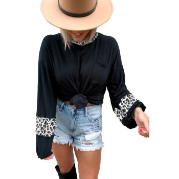 Azura Exchange Leopard Print Balloon Sleeve Top - M