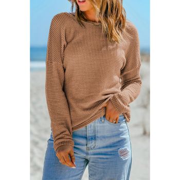 Azura Exchange Waffle Knit Drop Shoulder Long Sleeve Top - L