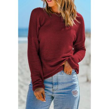 Azura Exchange Waffle Knit Drop Shoulder Long Sleeve Top - S