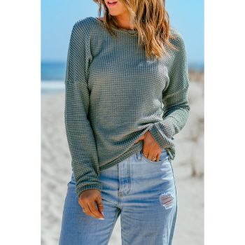 Azura Exchange Drop Shoulder Waffle Knit Long Sleeve Top - L