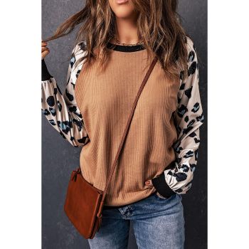 Azura Exchange Leopard Sleeve Contrast Knitted Pullover Top - M